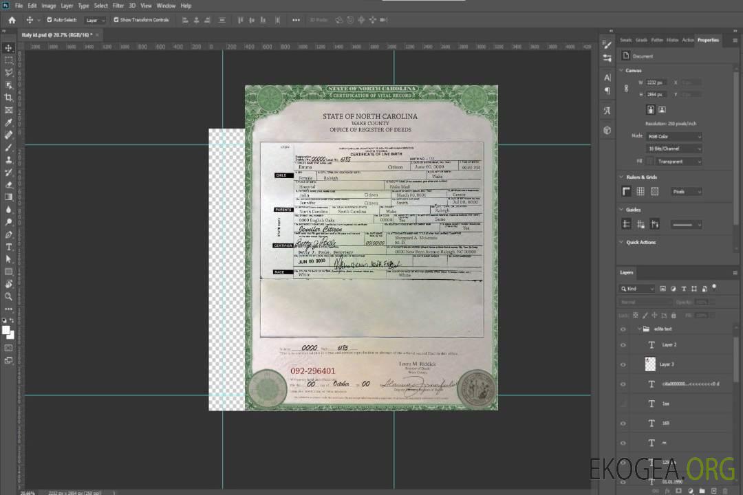 Acte de naissance en Caroline du Nord aux États-Unis template